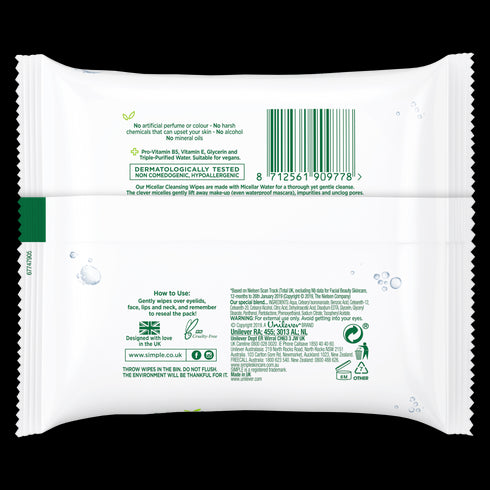 Simple Micellar Cleansing Facial Wipes 25pc
